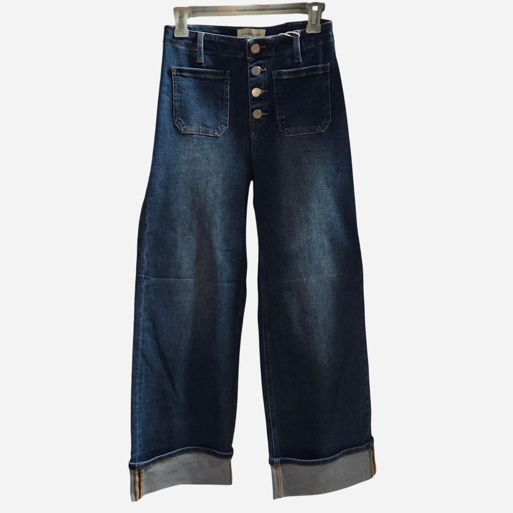 Wide Leg Dark Wash Women’s Jeans with Button Front